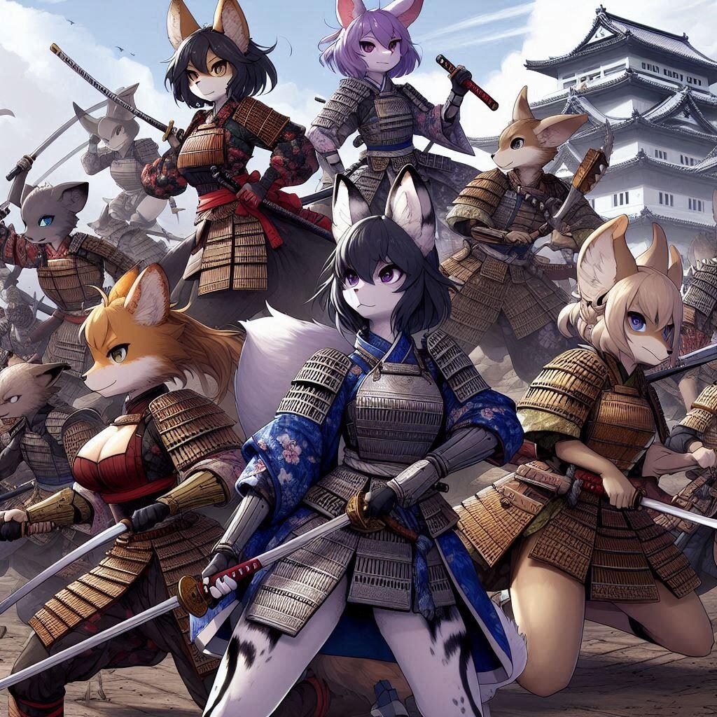 [12枚] 戦国時代、女性が減った人間はアニマル娘を生み出し女性の代わりにしようとした。しかし彼女らは動物の習性が残った勇猛果敢な侍となったのであった！（ケモ耳ラプソディの７１）