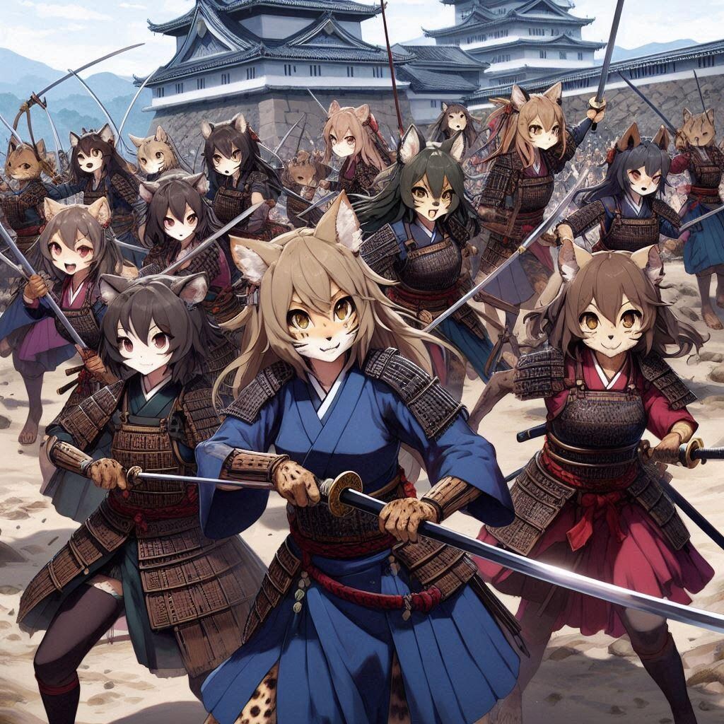 [12枚] 戦国時代、女性が減った人間はアニマル娘を生み出し女性の代わりにしようとした。しかし彼女らは動物の習性が残った勇猛果敢な侍となったのであった！（ケモ耳ラプソディの７１）