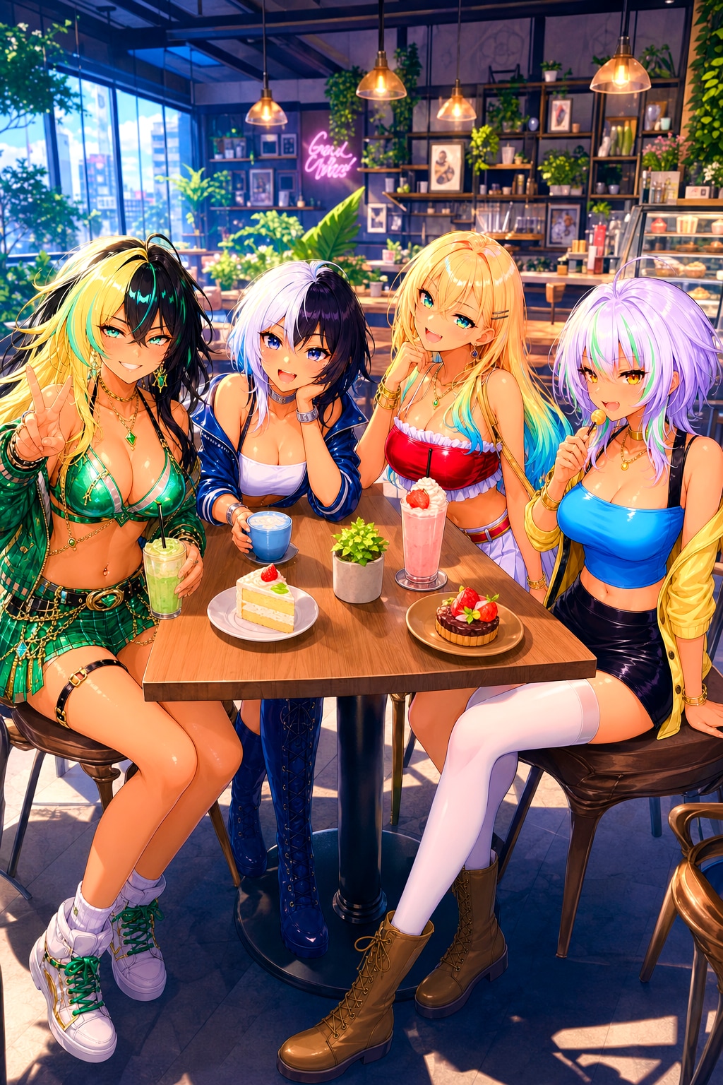 ギャルカフェ×ハーレムデート♡ | の人気AIイラスト・グラビア