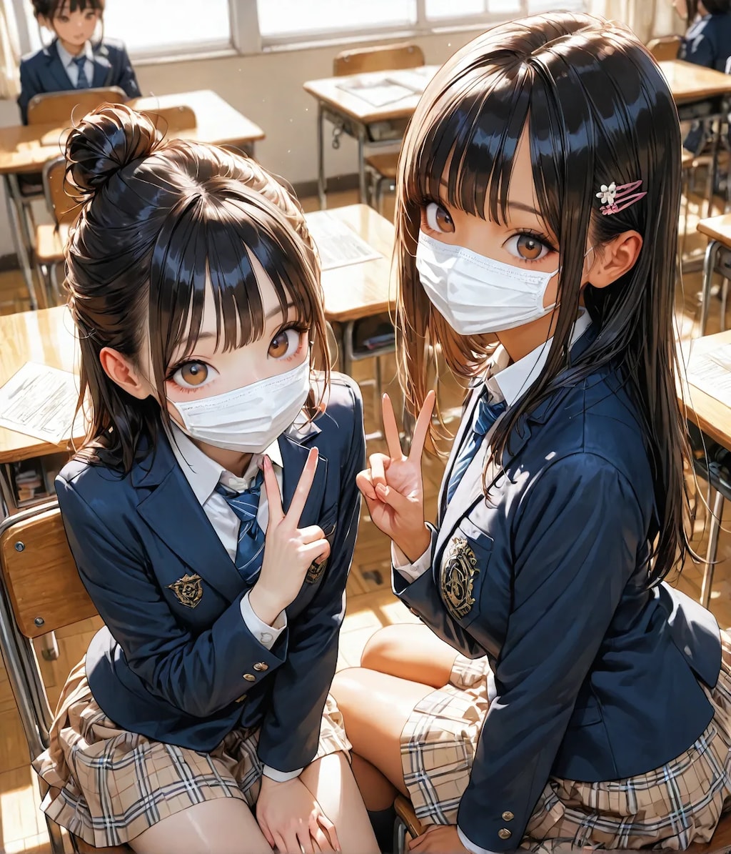 インフル対策バッチリのＪＫ達☺️