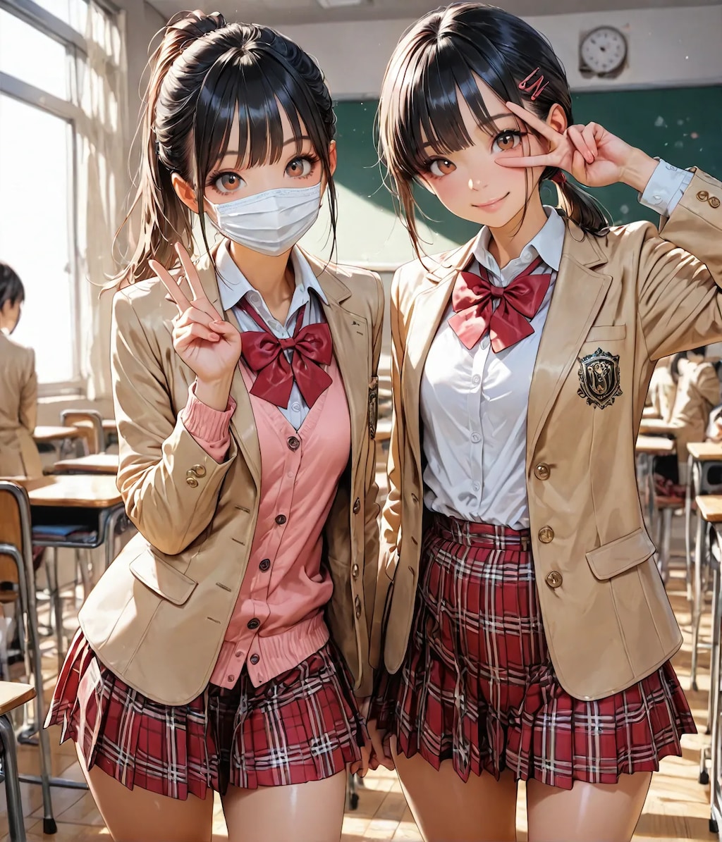 インフル対策バッチリのＪＫ達☺️