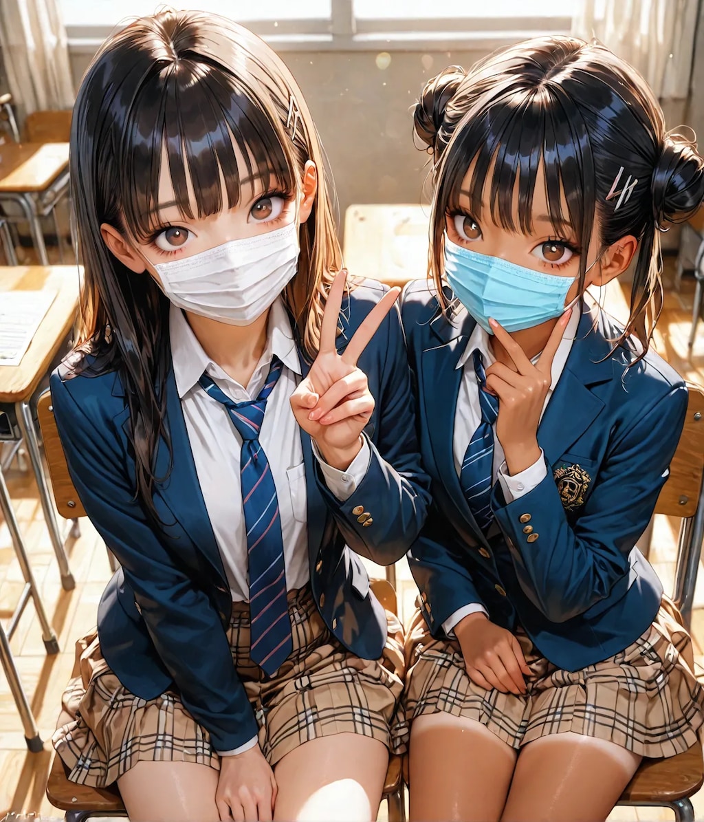 インフル対策バッチリのＪＫ達☺️