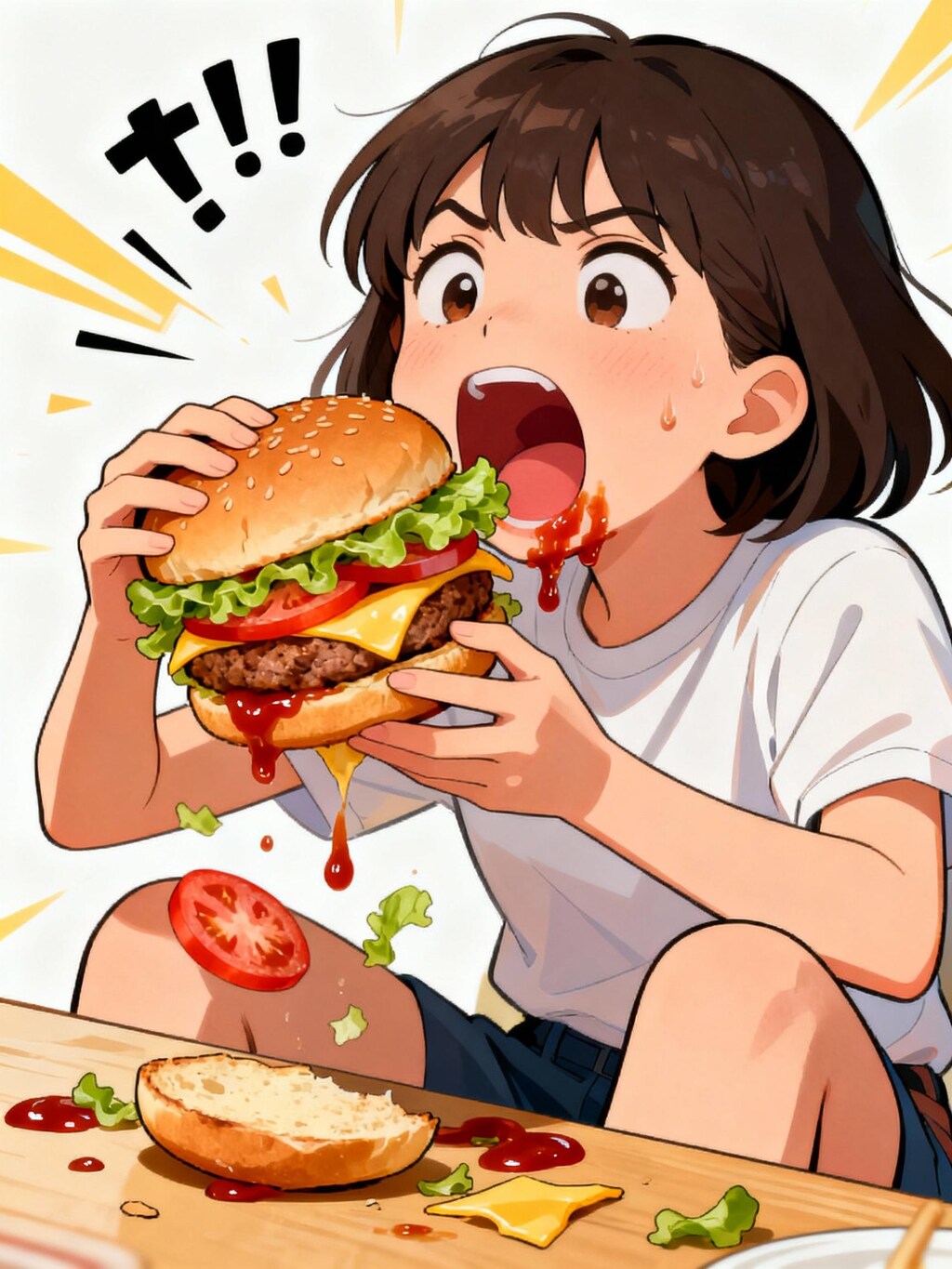 🍔食べるのが下手な女の子