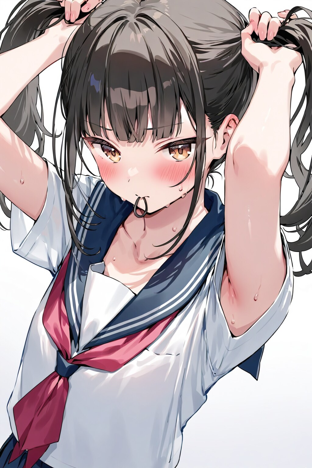 髪を結ぼうとするツインテール少女