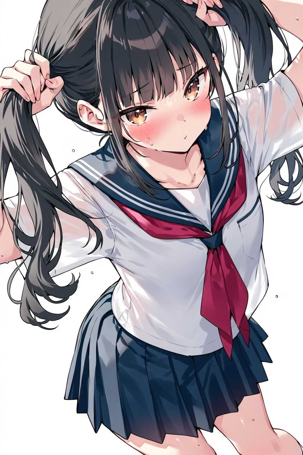 髪を結ぼうとするツインテール少女