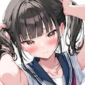 髪を結ぼうとするツインテール少女 3枚目