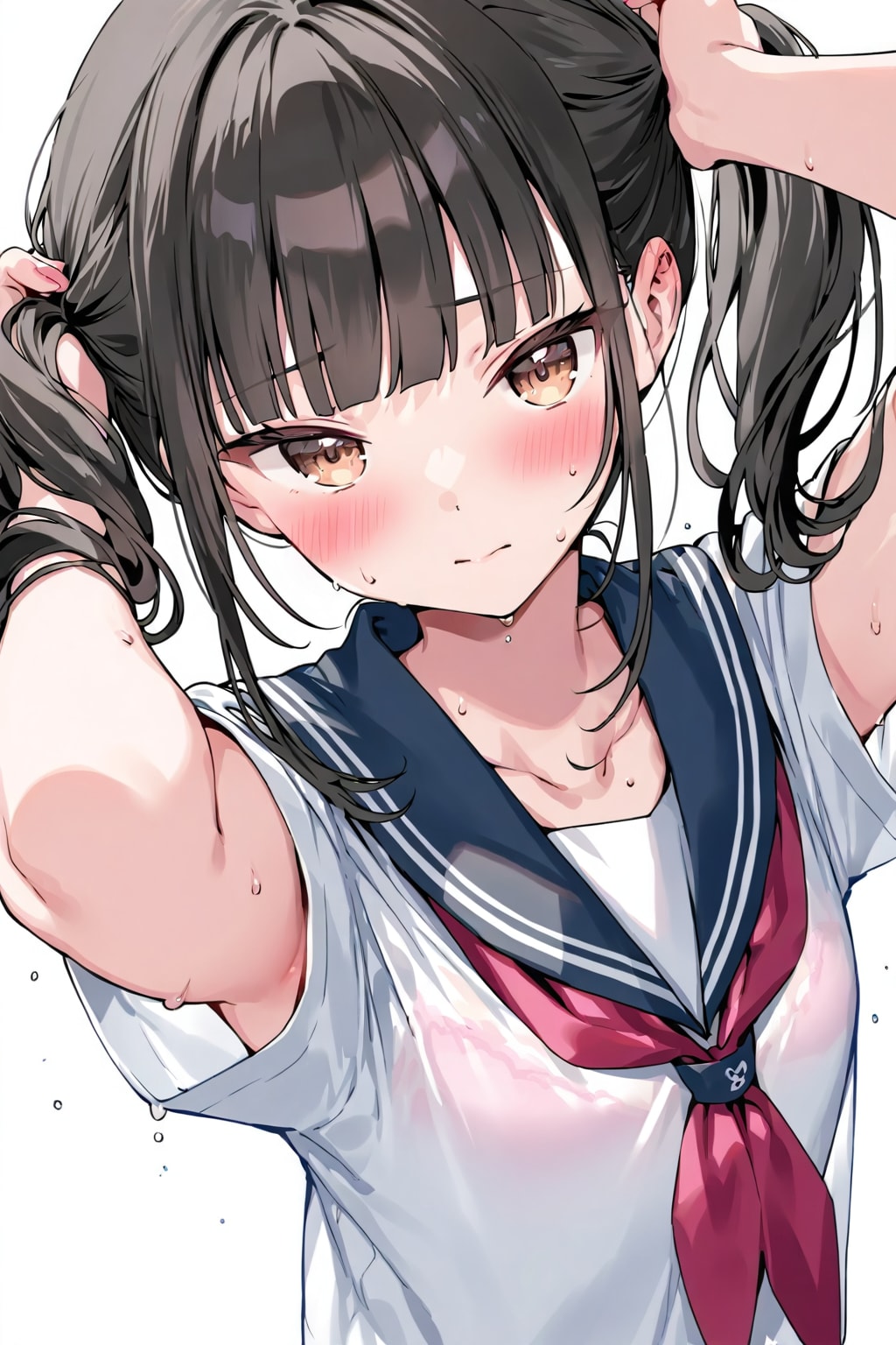 髪を結ぼうとするツインテール少女