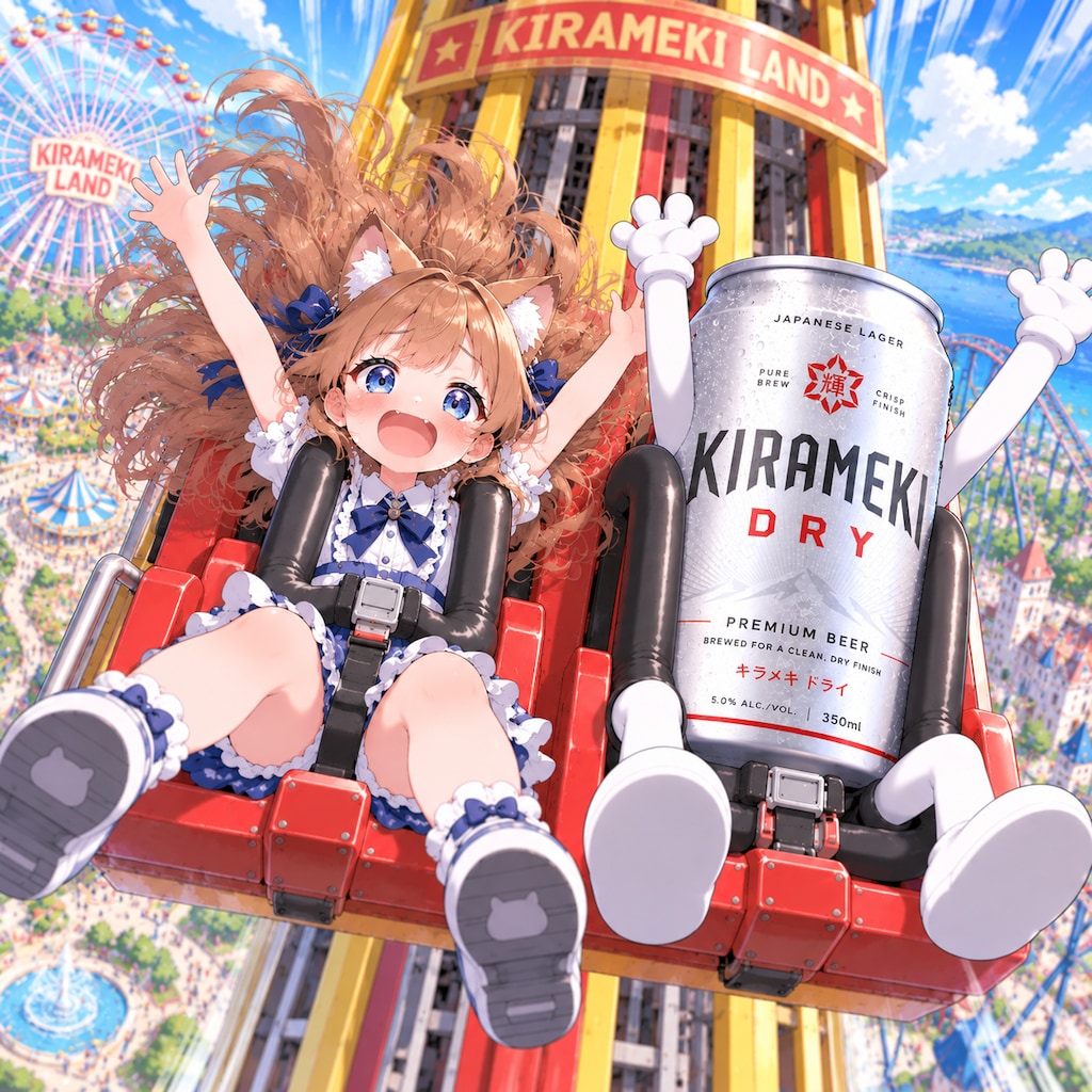フリーフォールに乗ってる小さな女の子