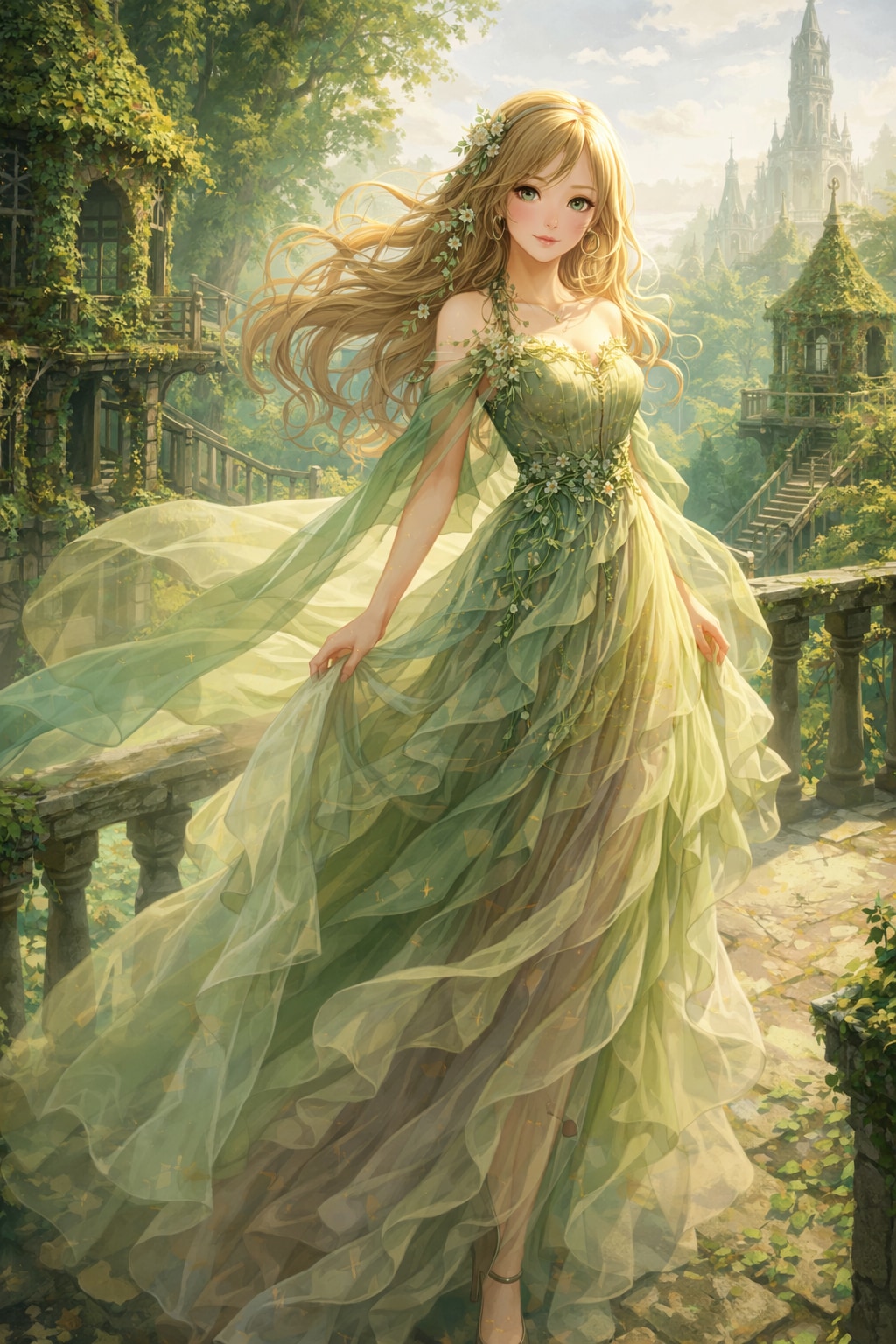 ツタに覆われた古城と精霊つかい