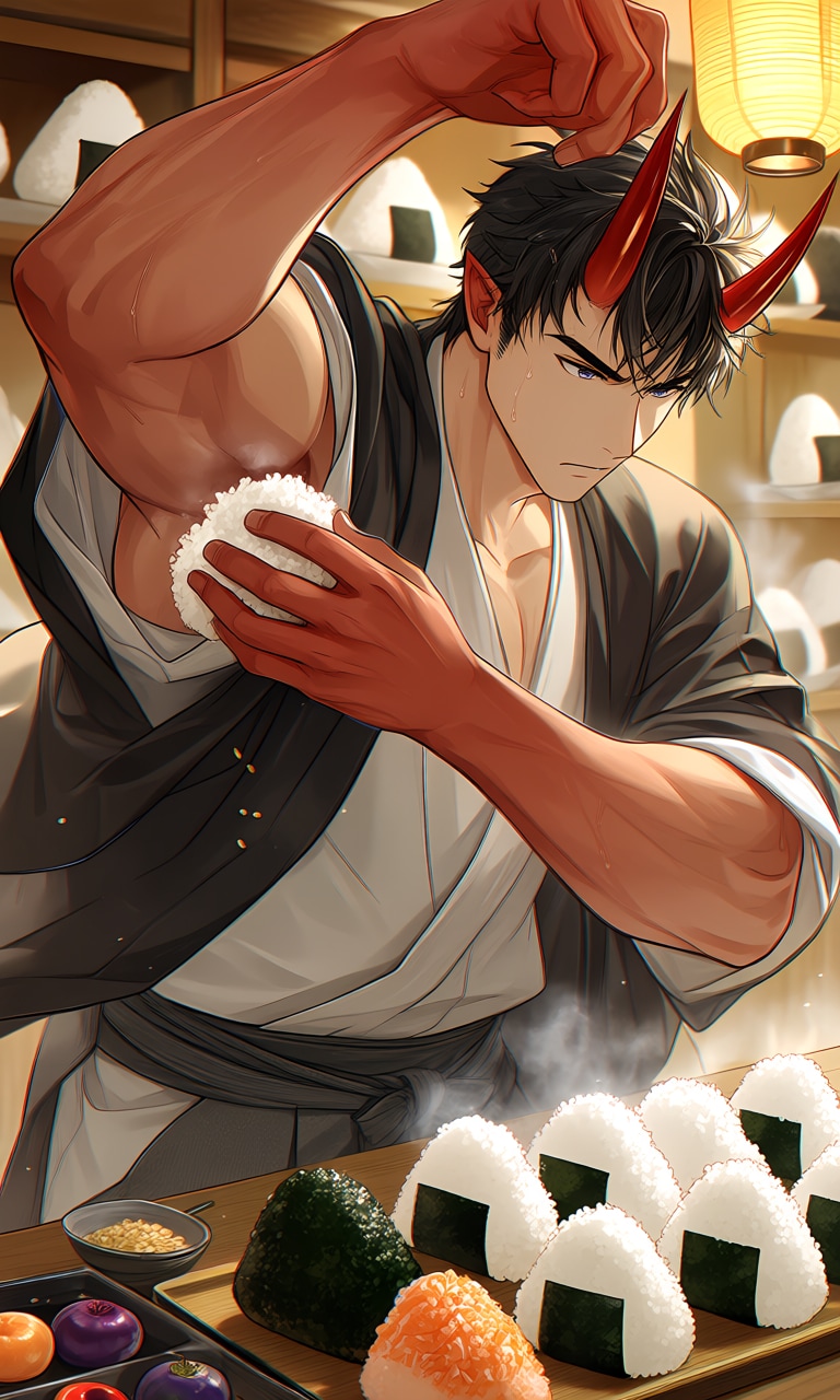 おにぎりをにぎる鬼のお兄さん | の人気AIイラスト・グラビア