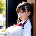 バス待ち女子校生 2枚目