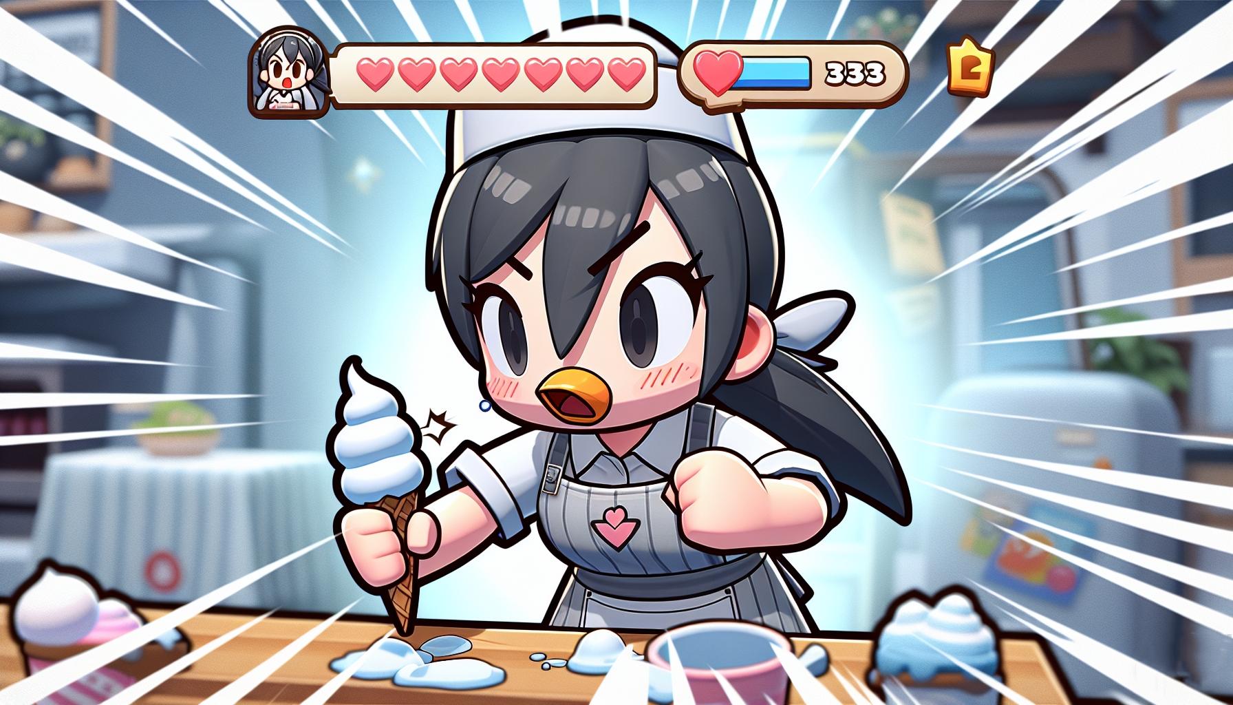 急げペンギンちゃん、冷え冷えアイスパニック (ネコノゲームズ) | の人気AIイラスト・グラビア