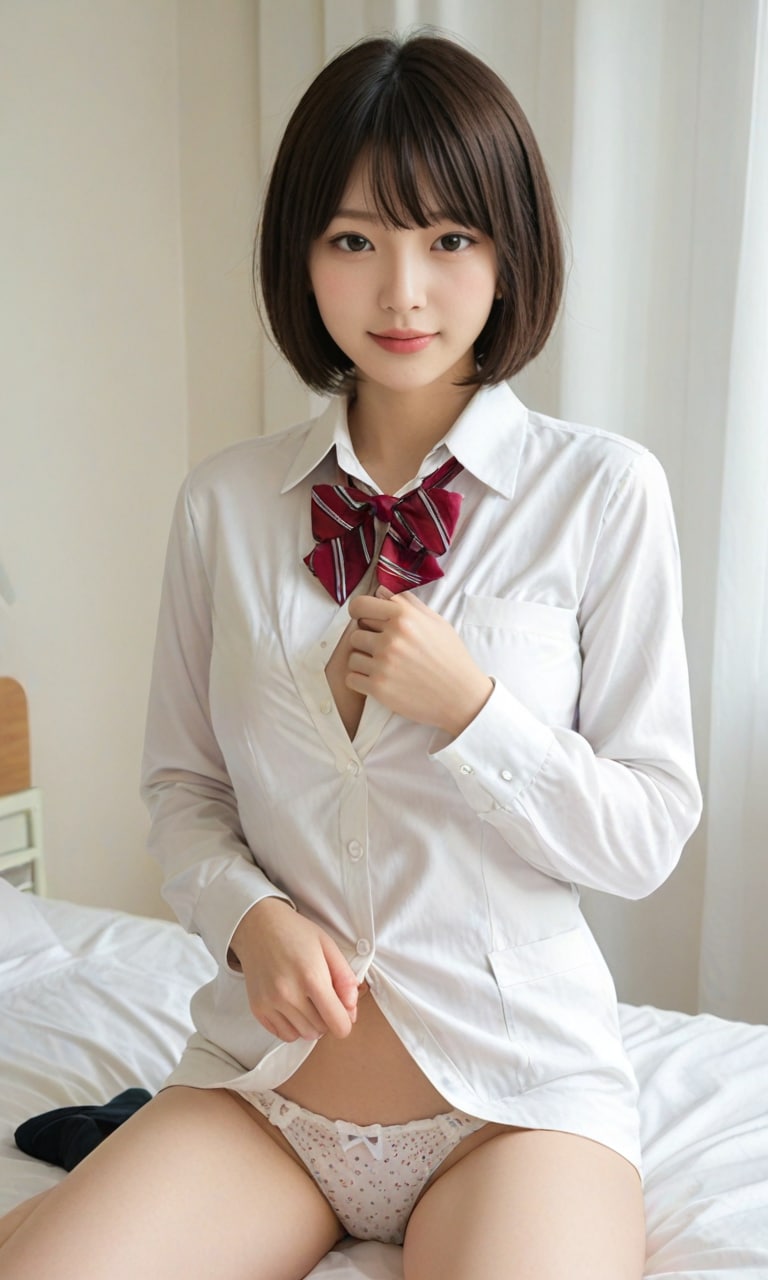 白シャツ白パン美女