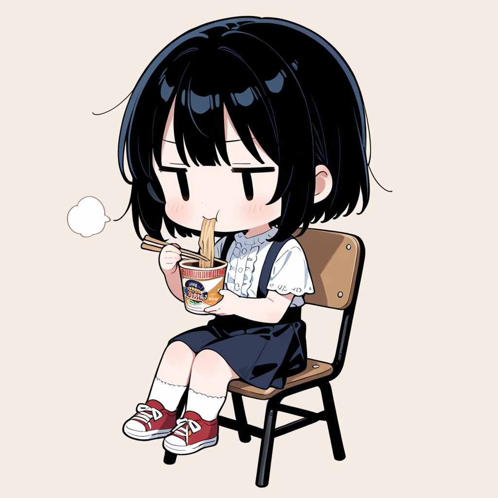 即席ラーメンを食べる