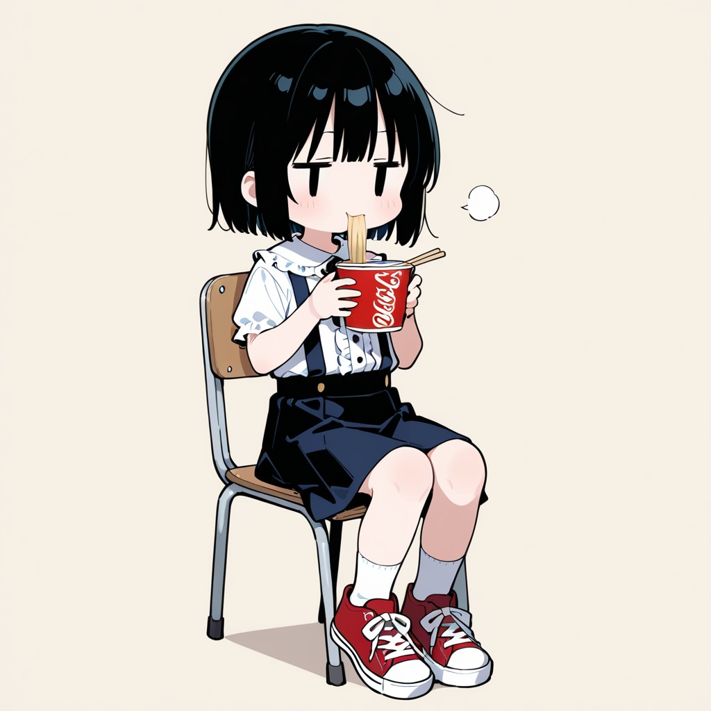 即席ラーメンを食べる