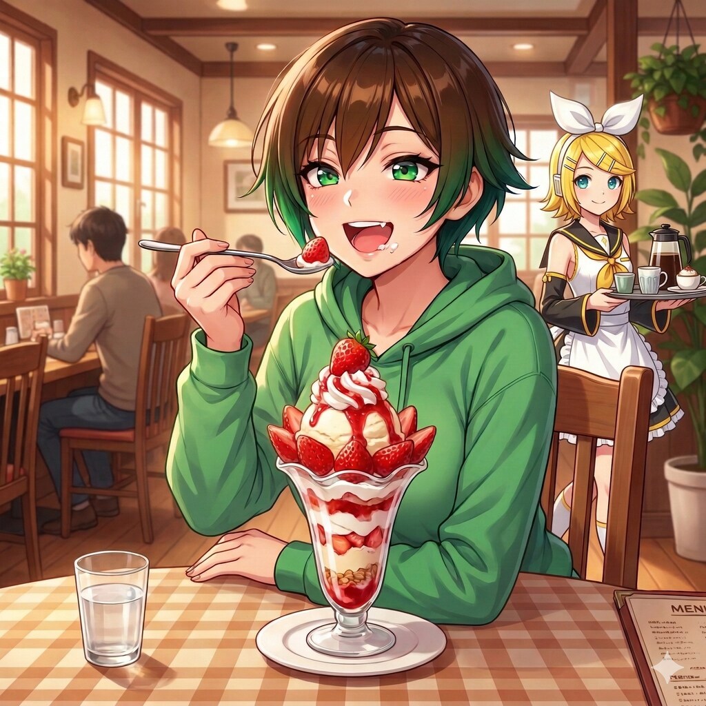 苺パフェを食べている琴音さん🍓