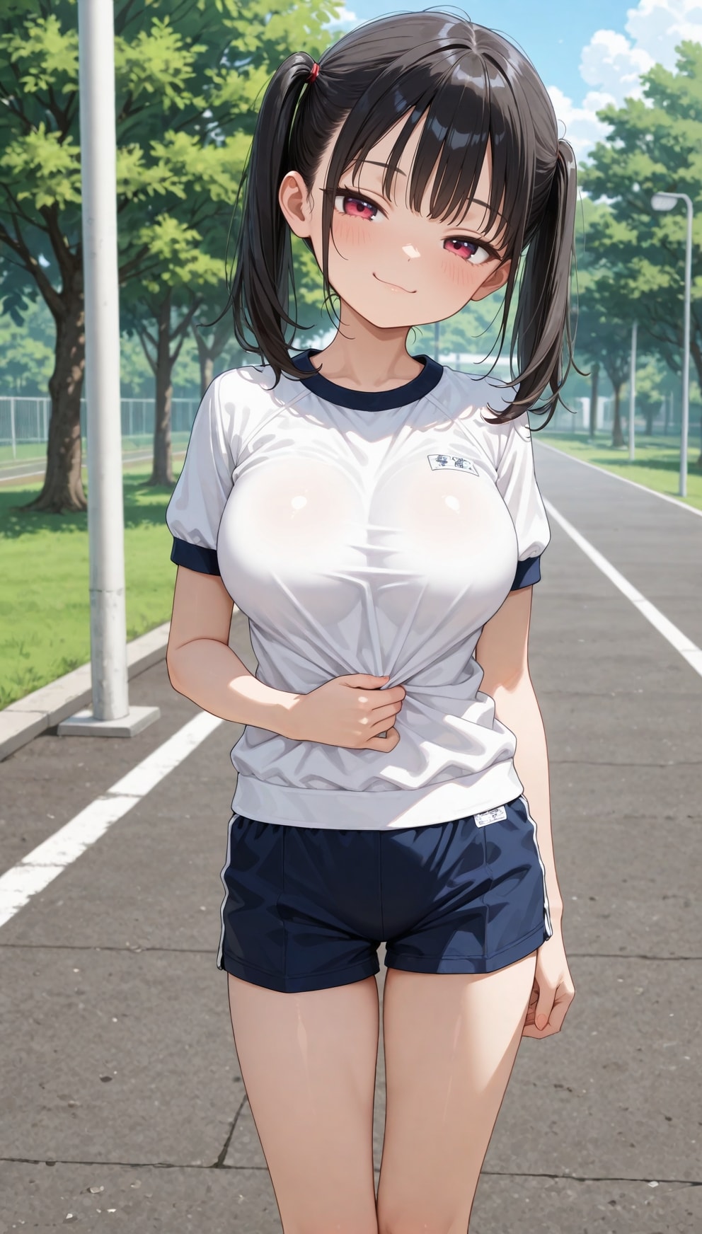 黒髪ツインテの体操服
