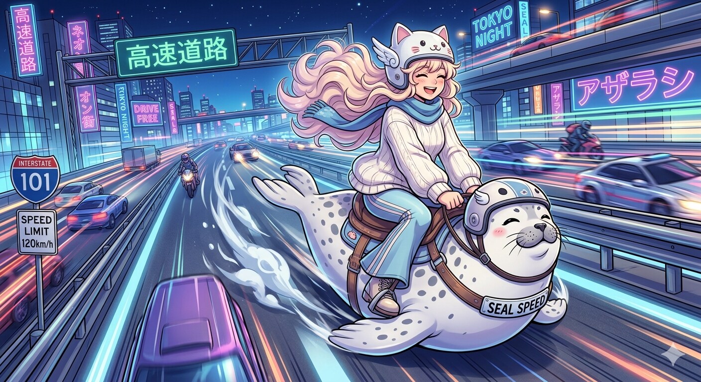 ふわふわお姉さんと疾走するアザラシ | の人気AIイラスト・グラビア