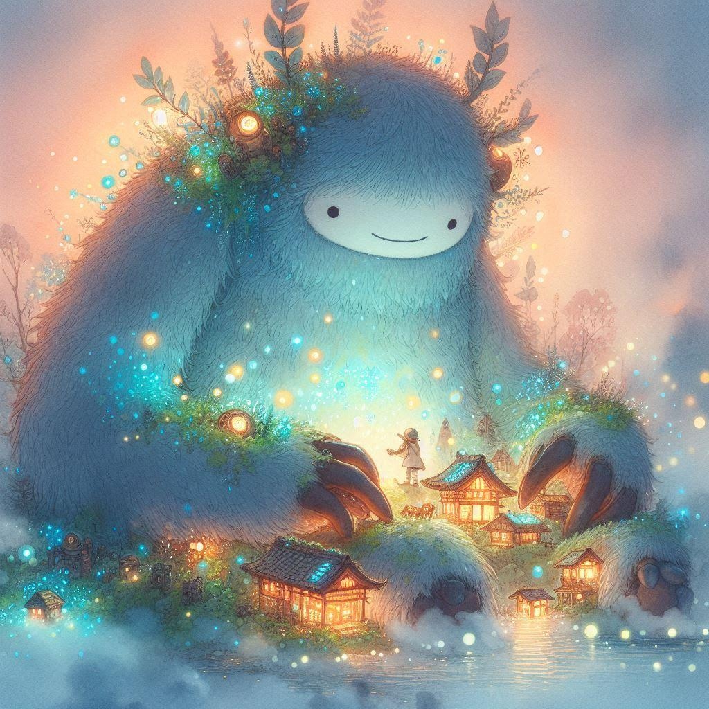 森の中の優しい巨人と女の子