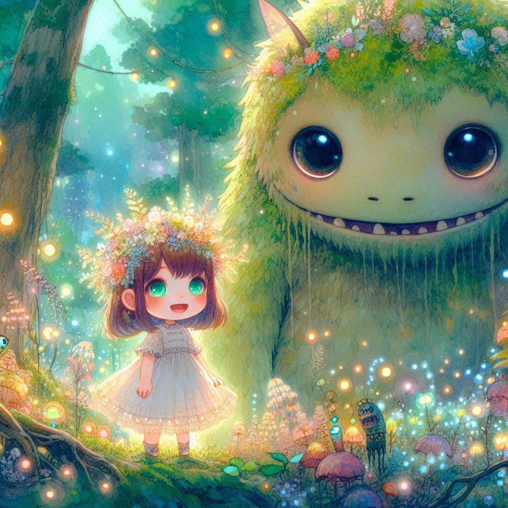 森の中の優しい巨人と女の子 | の人気AIイラスト・グラビア