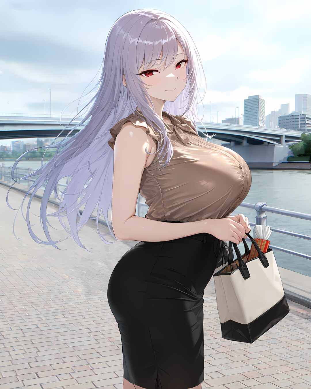 🌉橋の日の爽やかな朝…ミレナさんと歩く涼しげ川沿い通勤✨ | の人気AIイラスト・グラビア