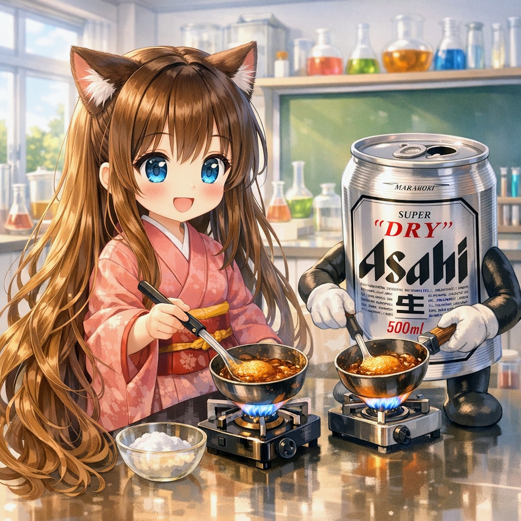 カルメ焼きを作る小さな女の子
