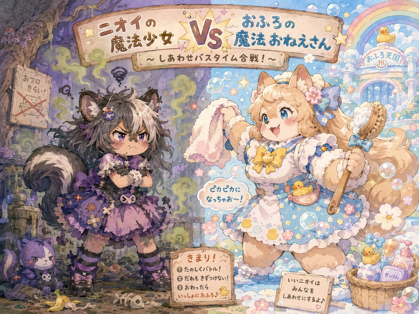 おふろぎらいVSおふろだいすき | の人気AIイラスト・グラビア