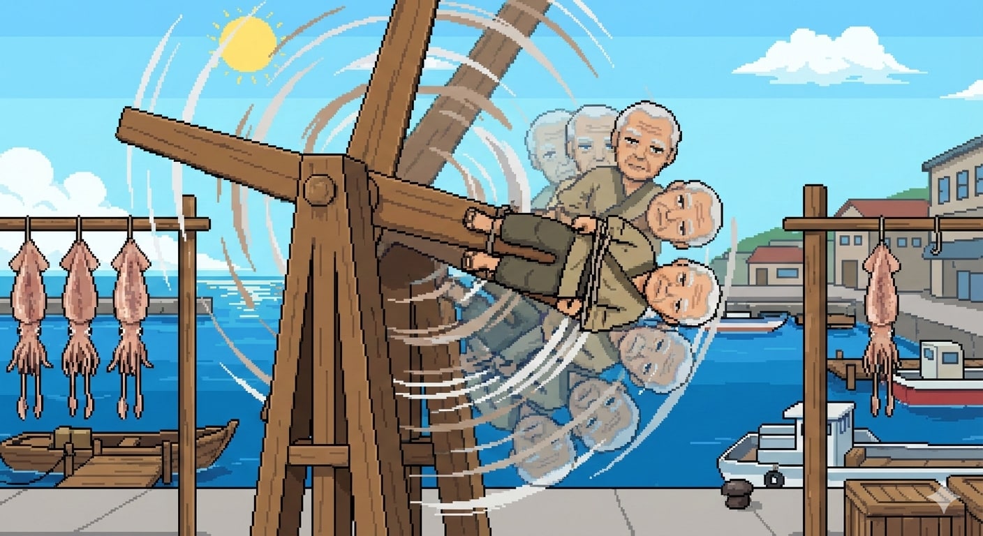 イカをぐるんぐるん回して干すやつは通称『いかゴーランド』とも呼ばれているそうです | の人気AIイラスト・グラビア