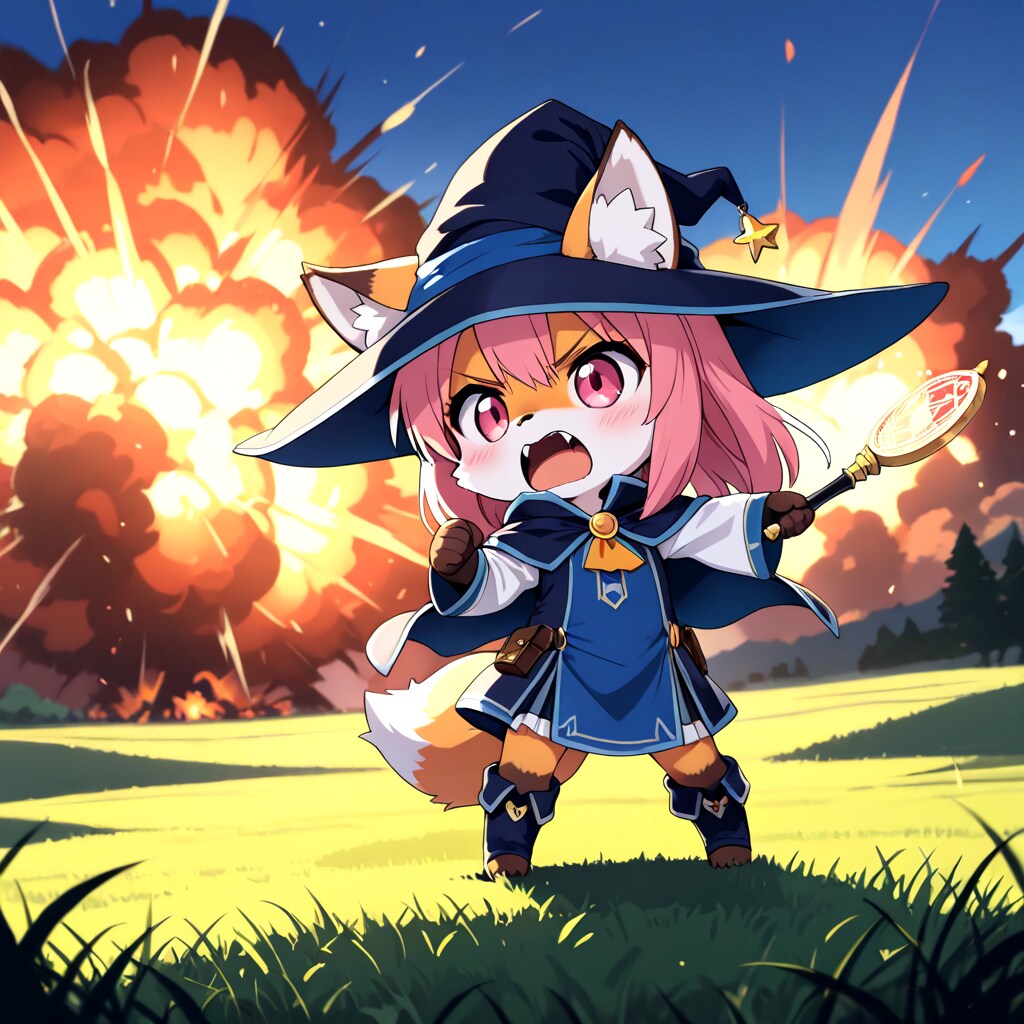 爆裂魔法で魔王軍を殲滅するきつねさん。 | の人気AIイラスト・グラビア