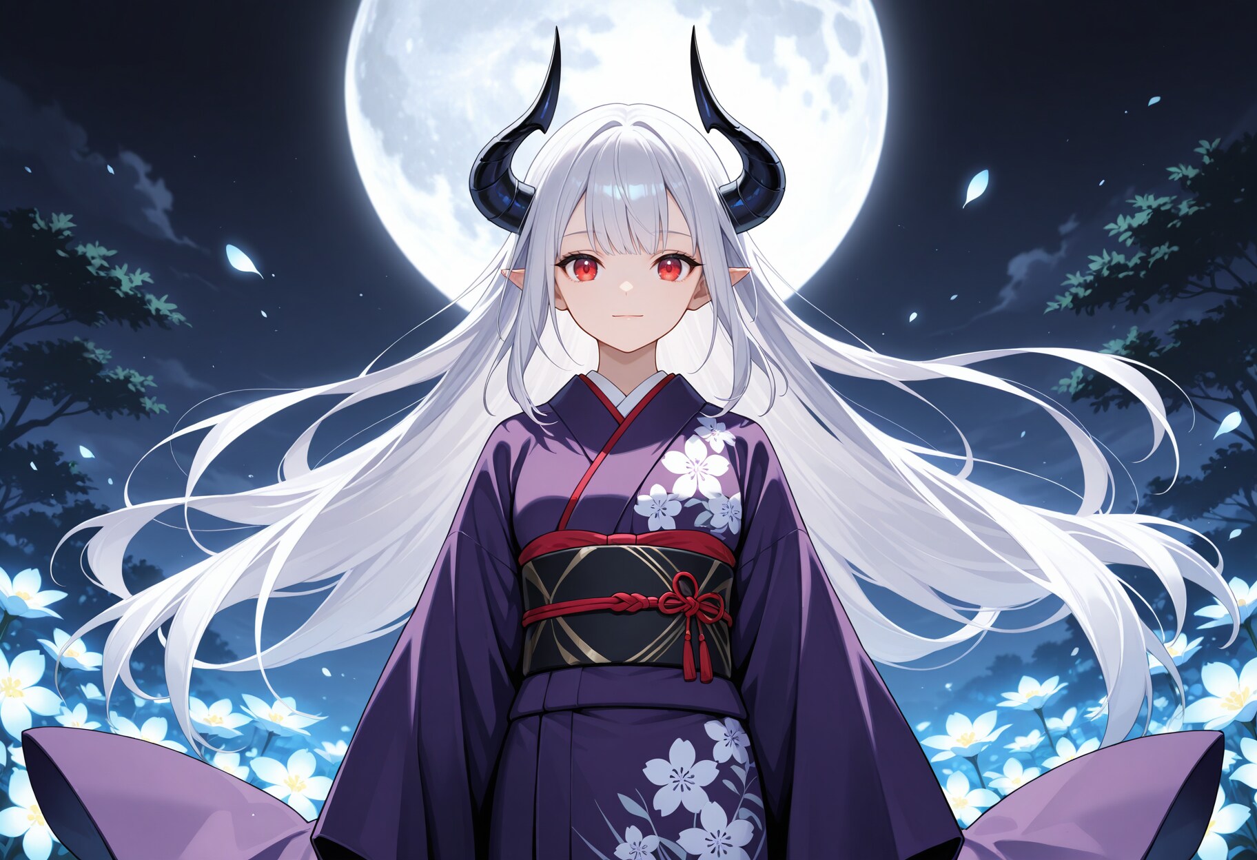 月下の紫着物な銀髪竜姫さん | の人気AIイラスト・グラビア