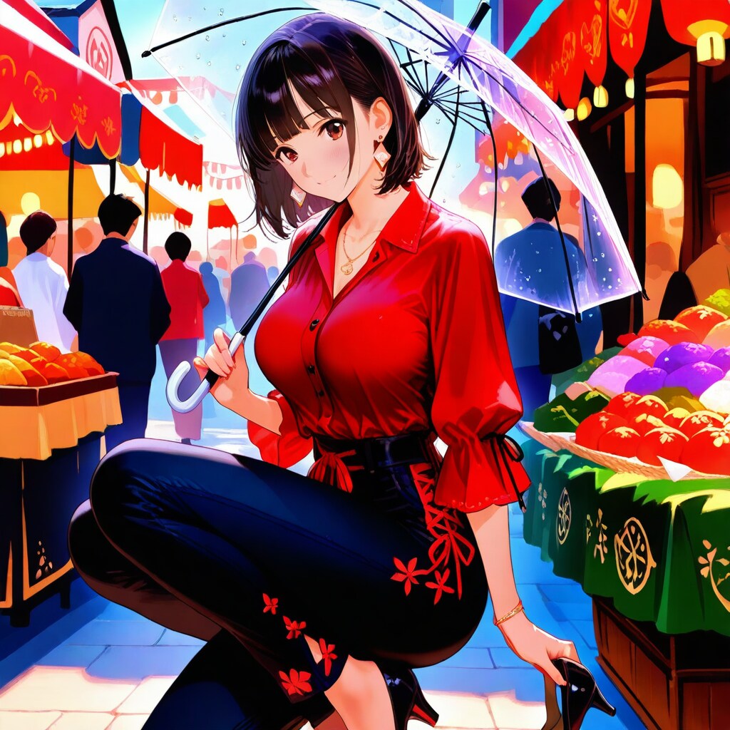 市場で働いている店員さんがSNS用にポーズを取ってみた