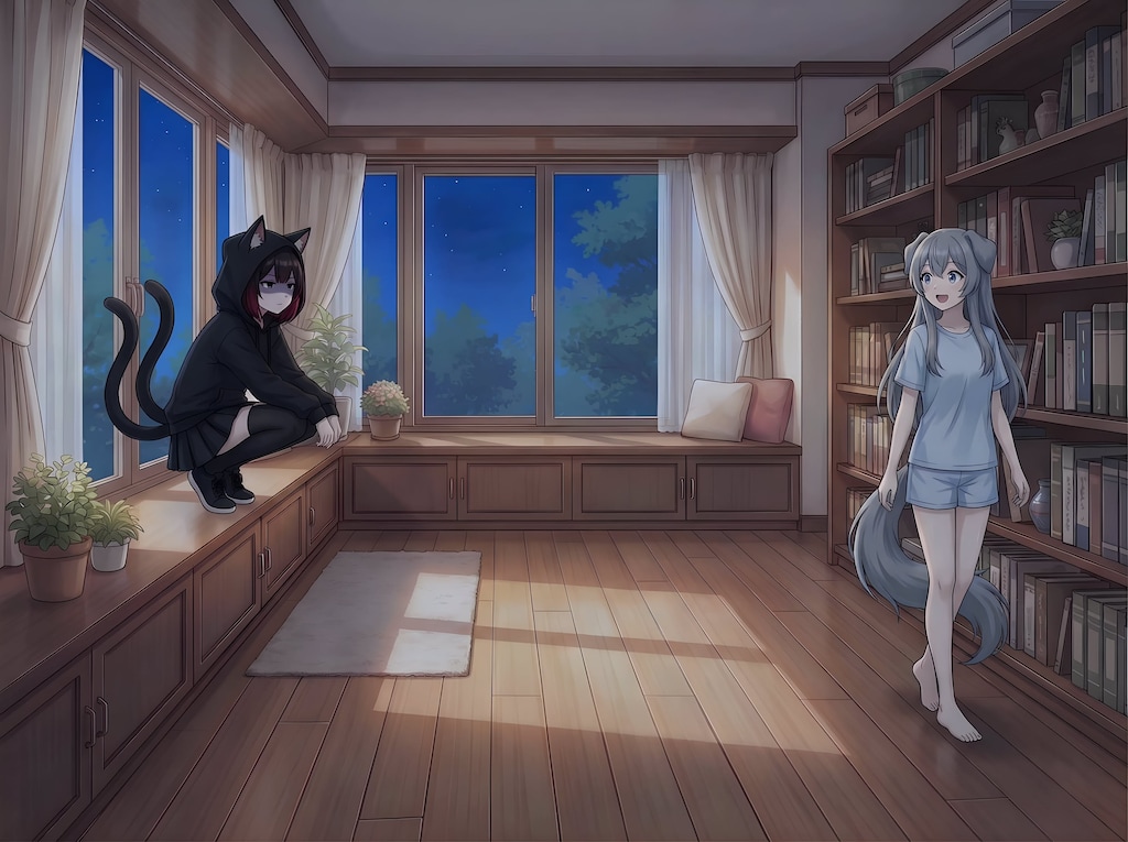 真夜中に帰宅する猫又さん