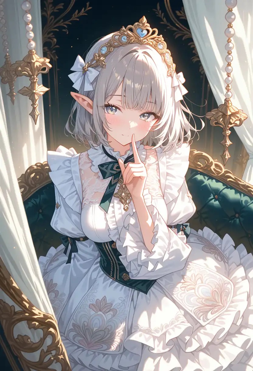 エルフ美少女の白いドレス姿