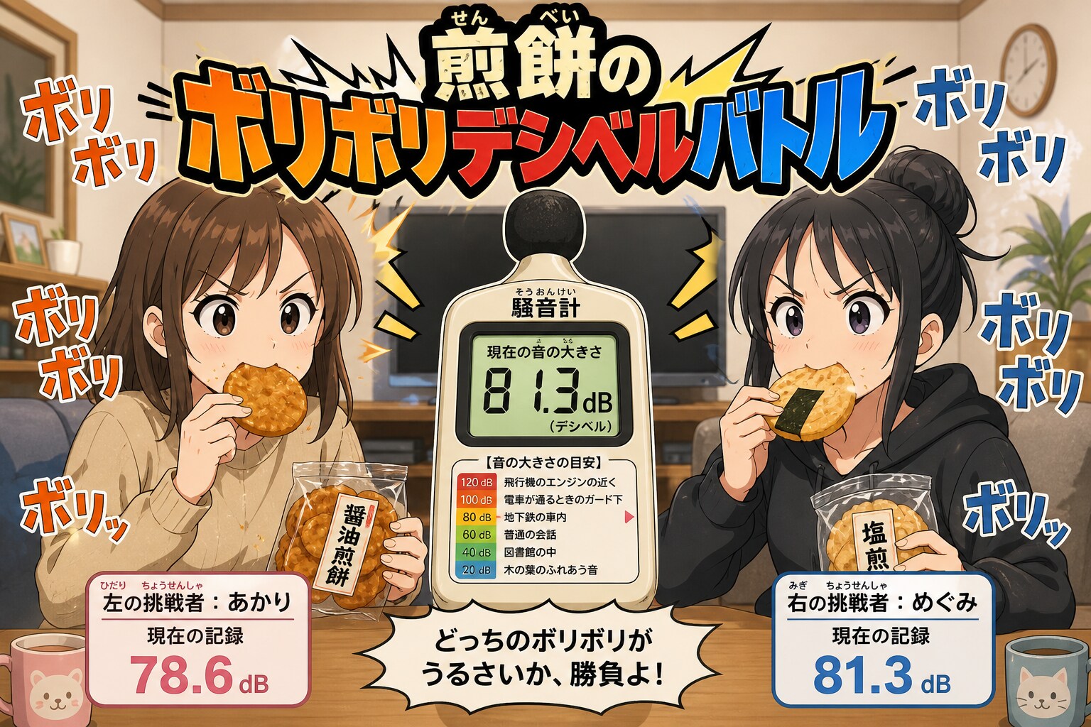 煎餅のボリボリデシベルバトル | の人気AIイラスト・グラビア