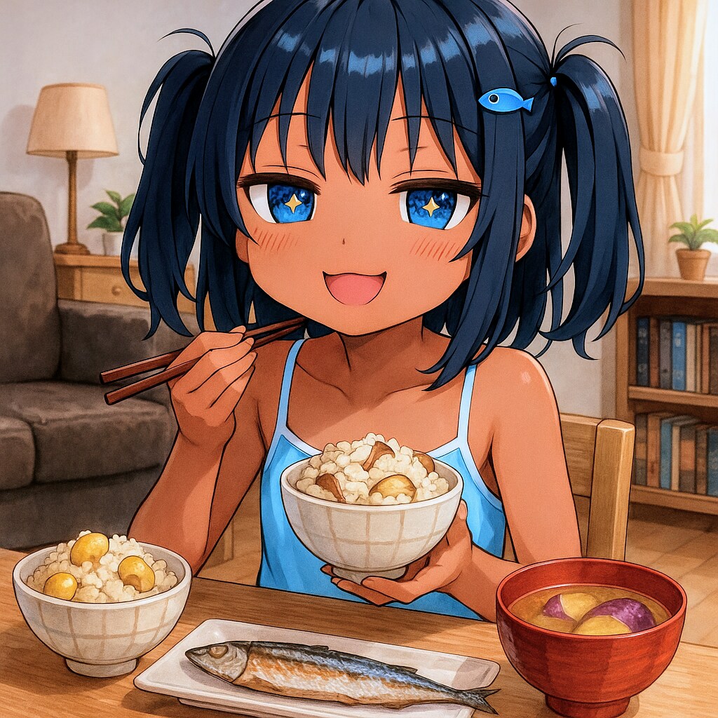 秋の味覚を堪能するこなつちゃん