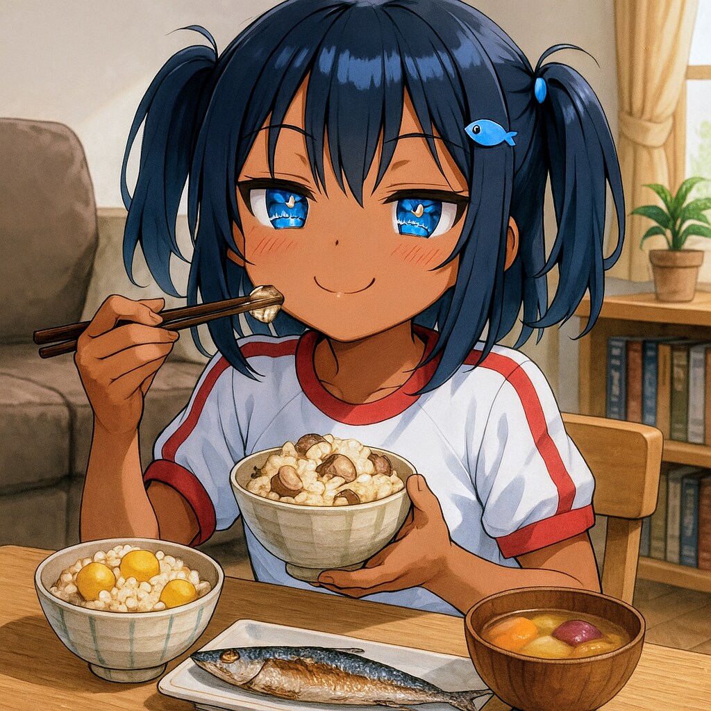 秋の味覚を堪能するこなつちゃん