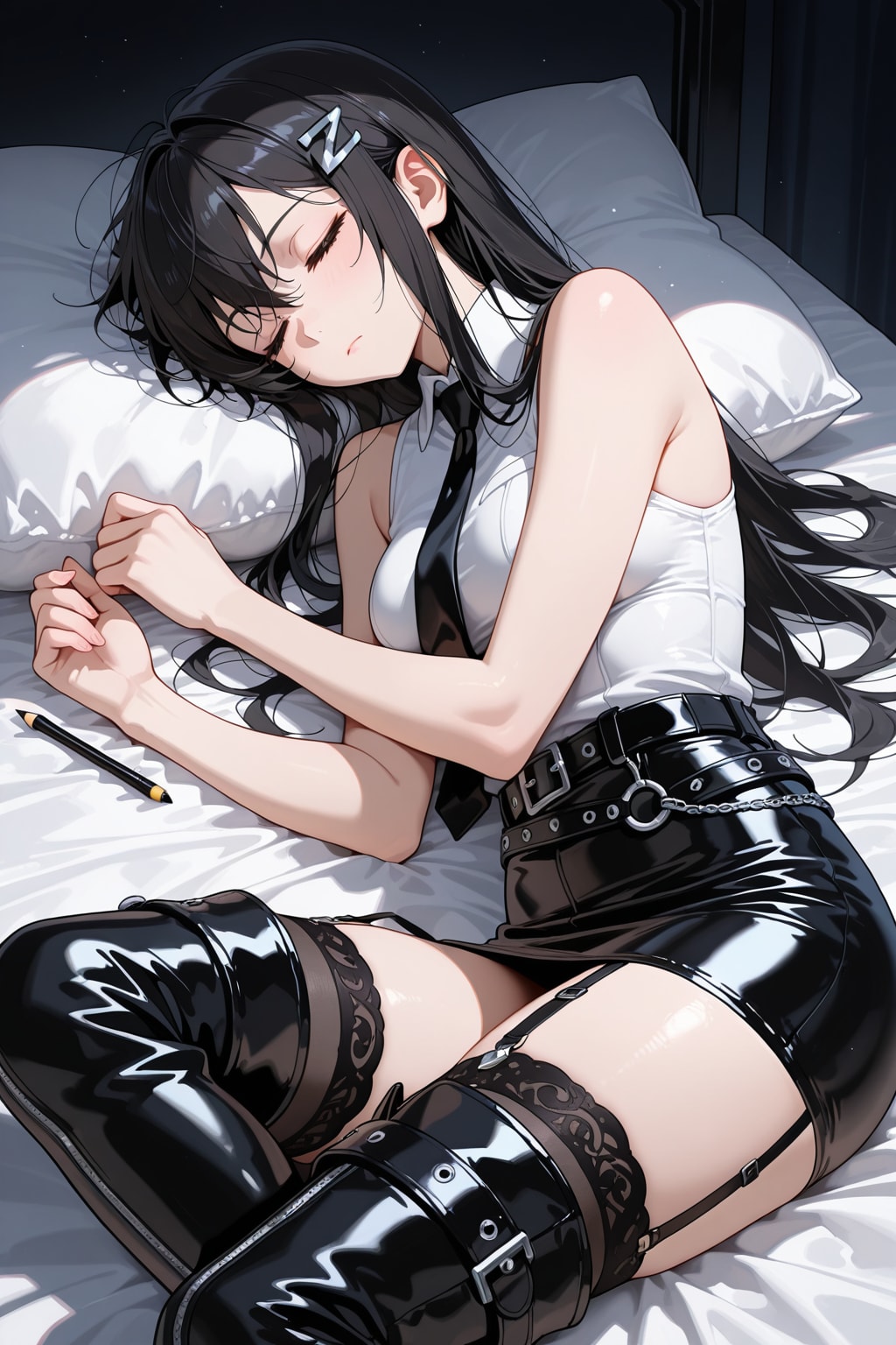 着替えもせずベッドに倒れこんだ後輩(企画参加) | の人気AIイラスト・グラビア