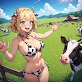 金髪ギャル　牛ビキニ 2枚目