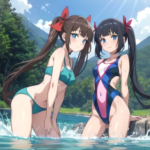 仲良く水遊び