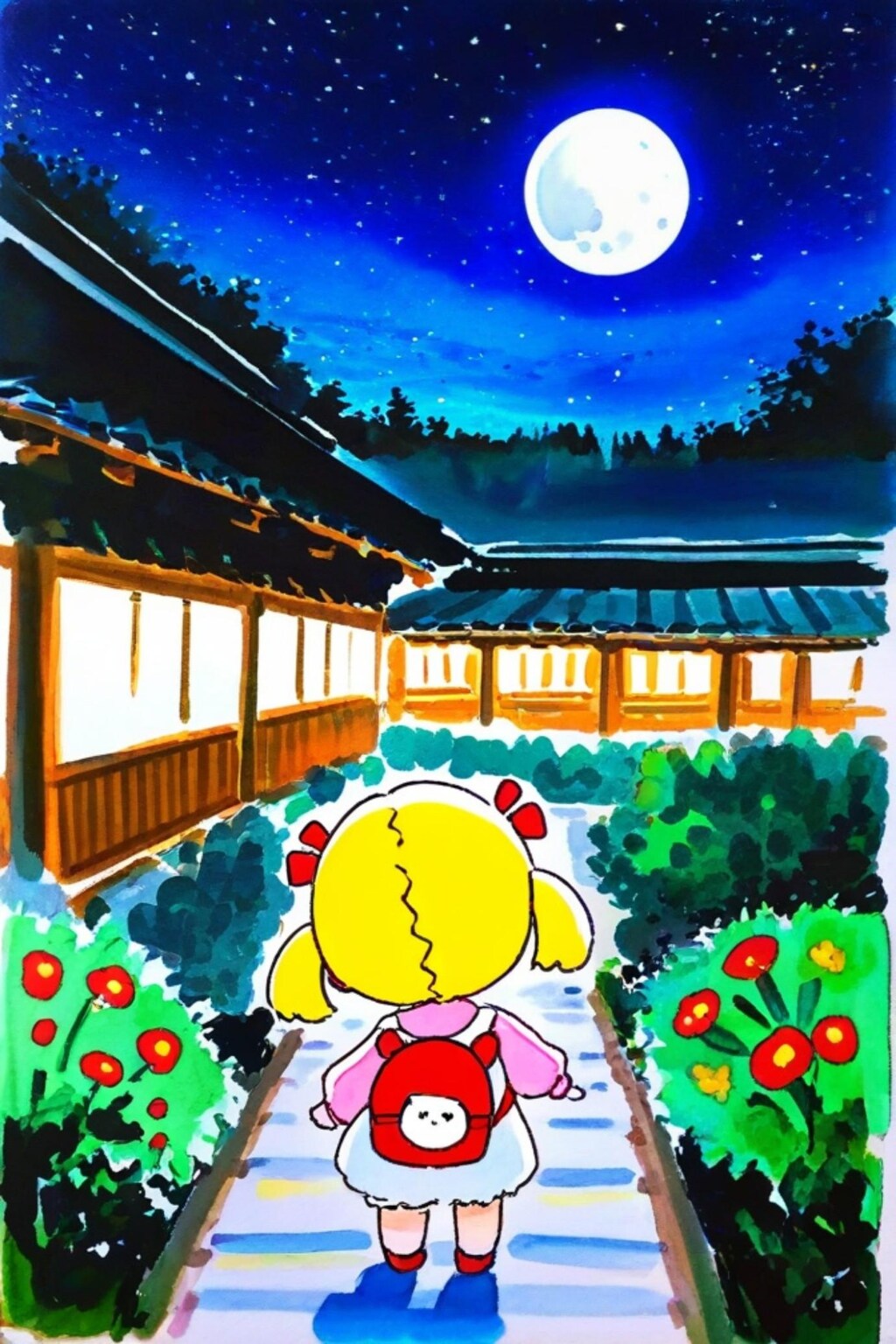 お月見する金髪ちゃん