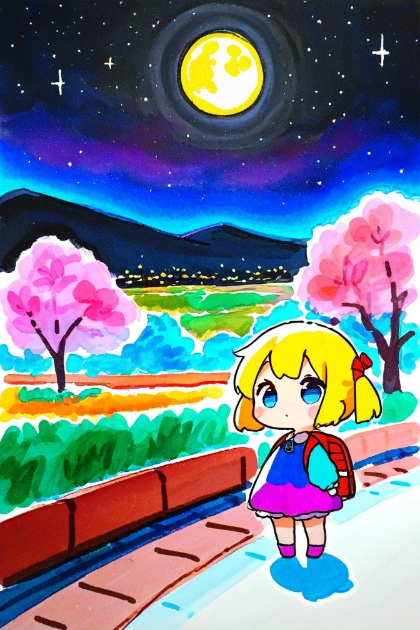 お月見する金髪ちゃん | の人気AIイラスト・グラビア