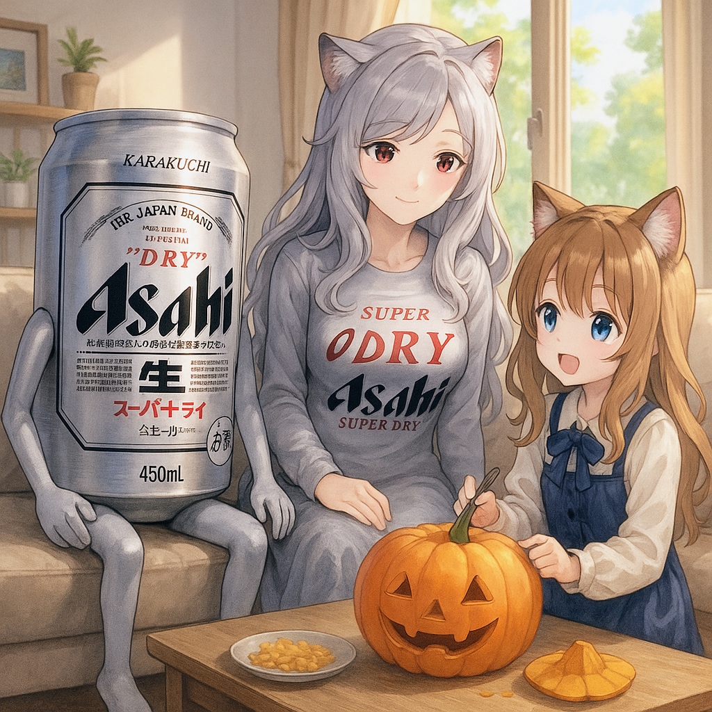 ハロウィンのカボチャを作りながらツレの母とお話しする小さな女の子