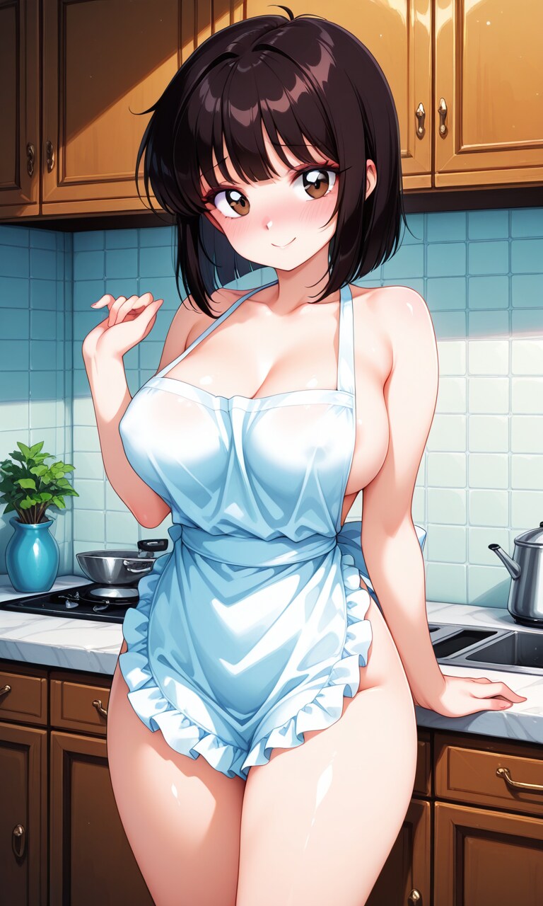 むっちり彼女の裸エプロン
