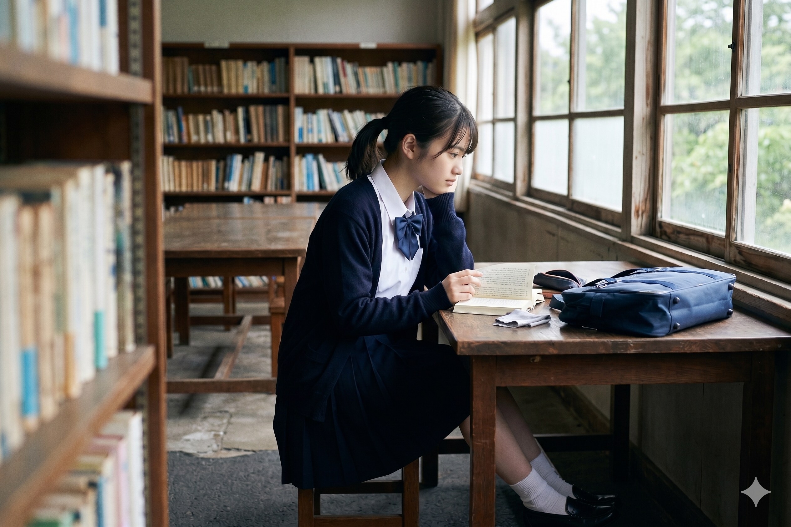 普通の美少女　図書室 | の人気AIイラスト・グラビア