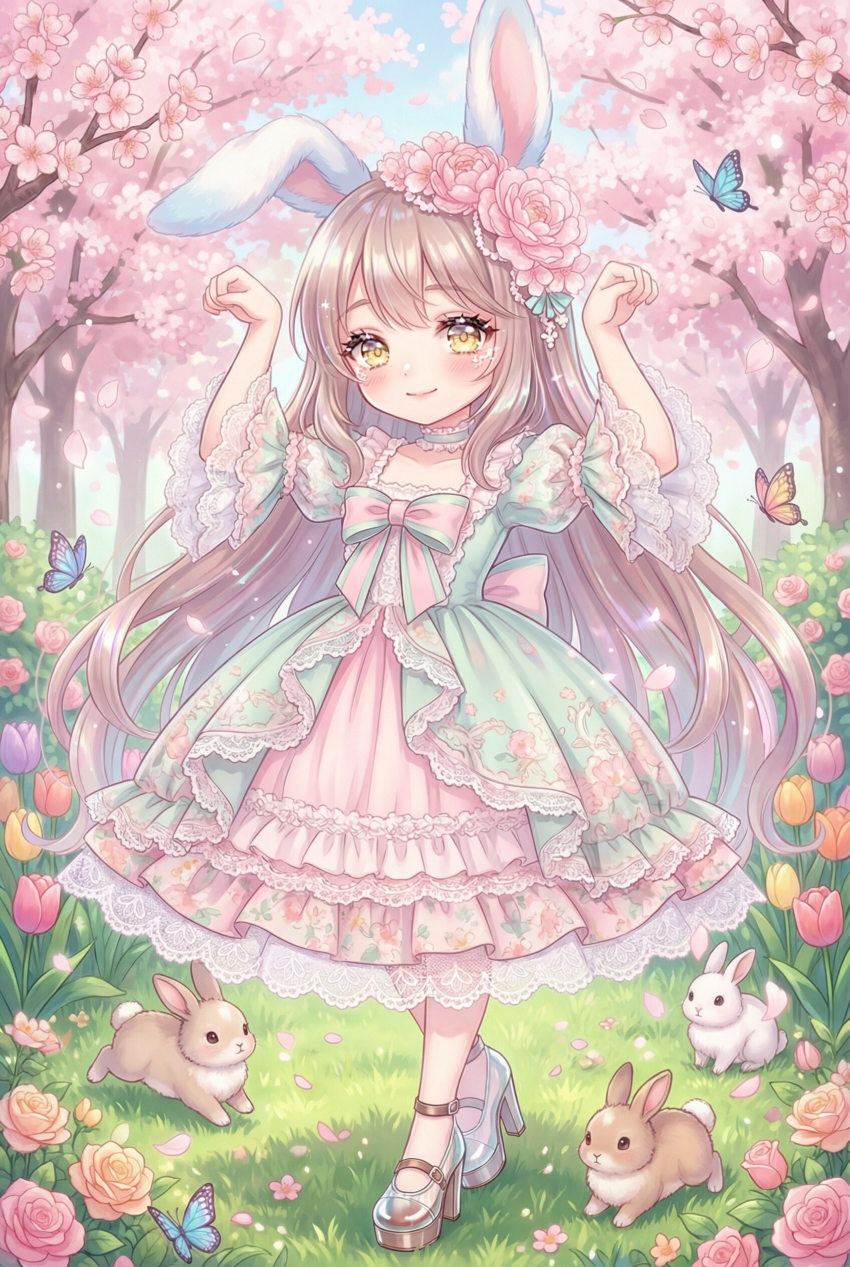 花舞う薔薇冠の兎娘 | の人気AIイラスト・グラビア