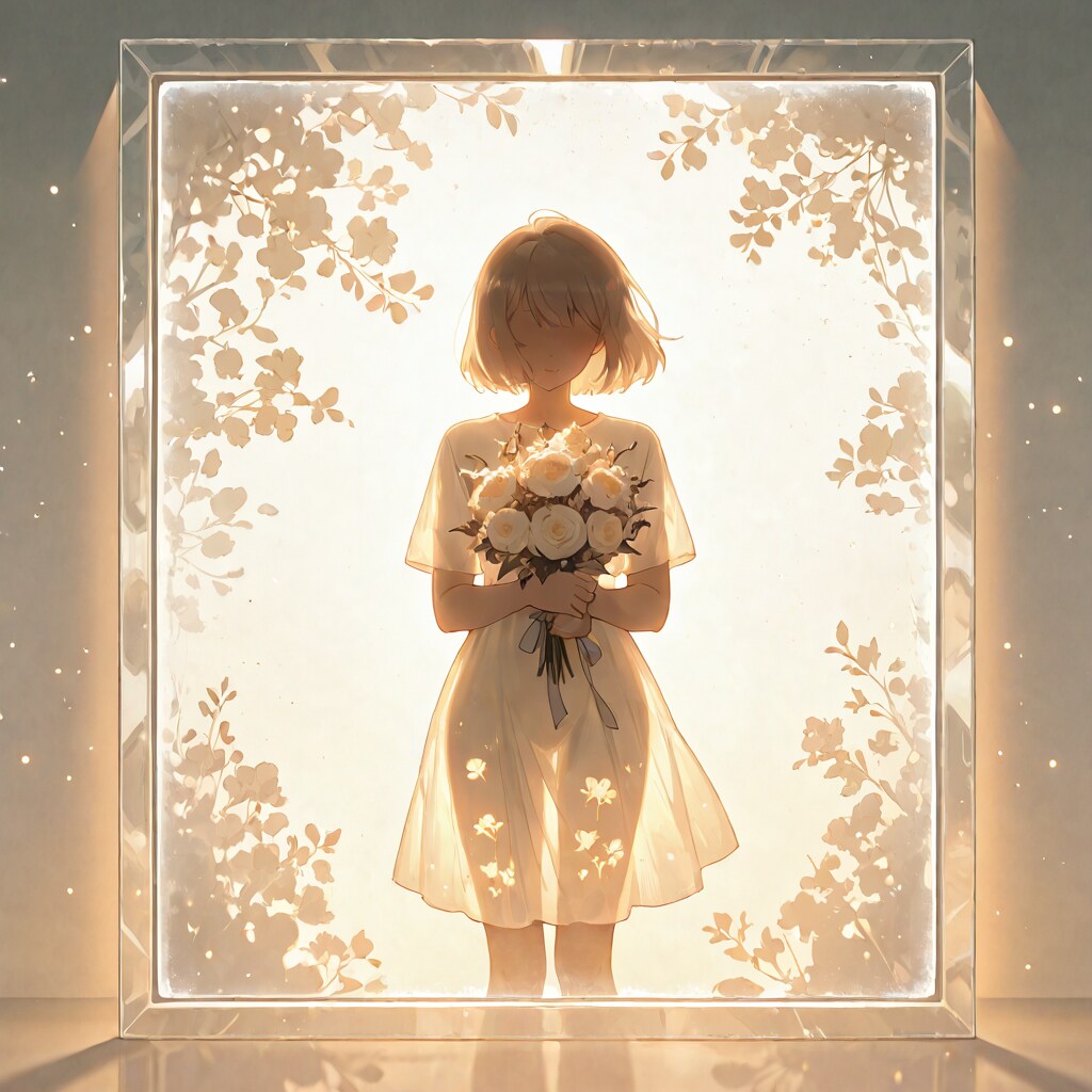 すりガラス越しの花束