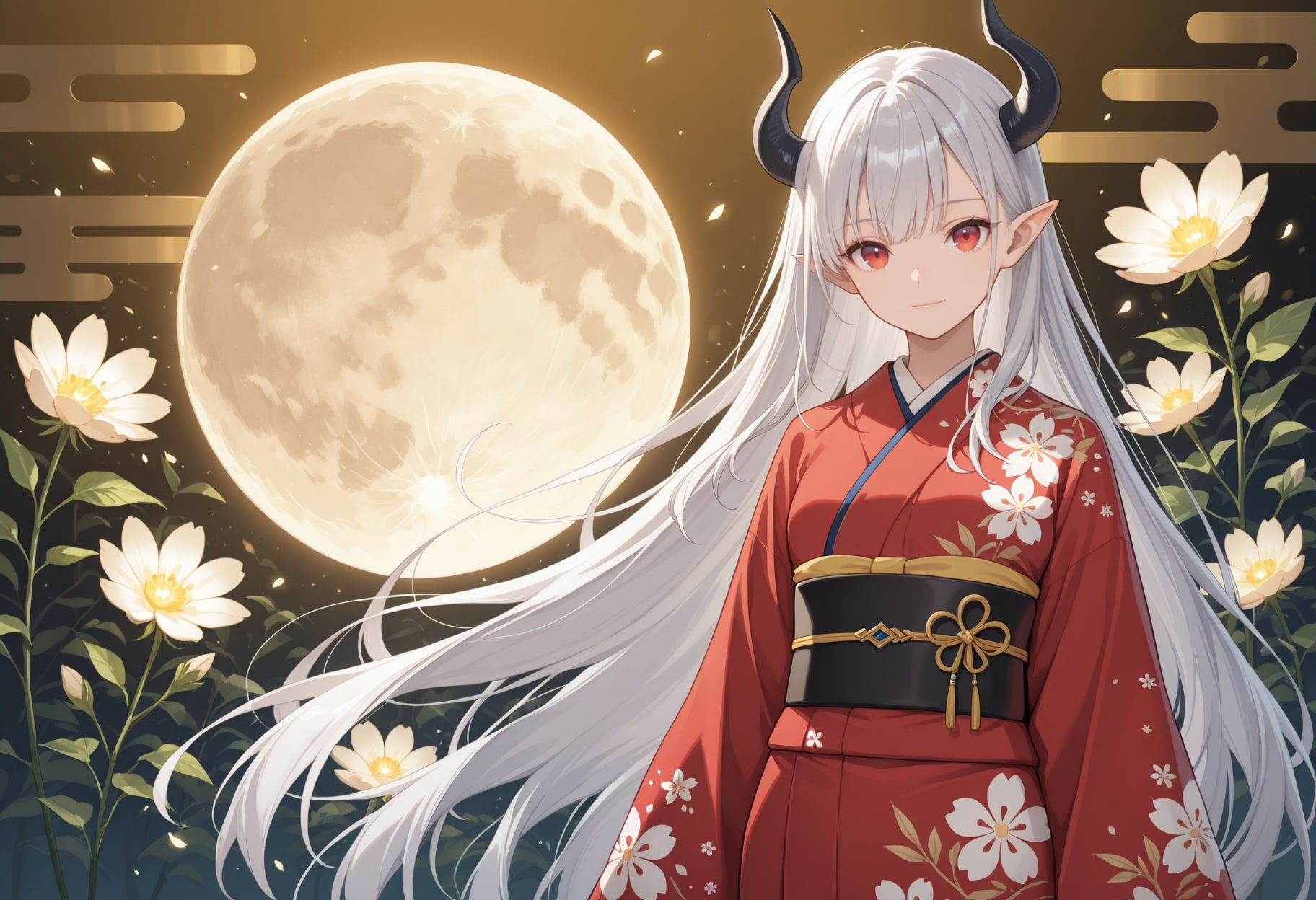 月と着物と銀髪竜姫さん | の人気AIイラスト・グラビア