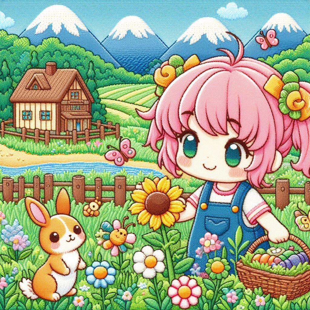 刺繍なピンク髪ちゃん