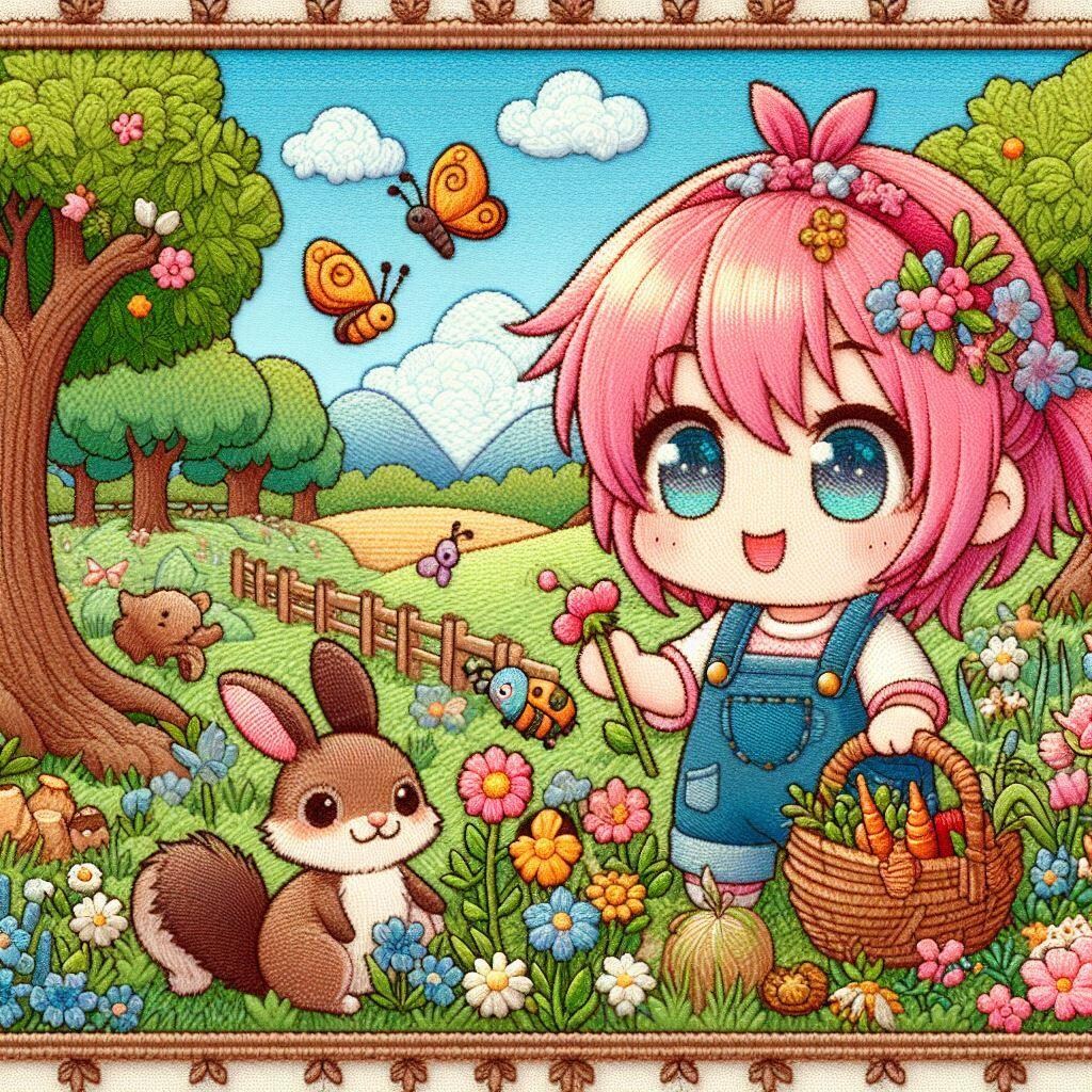 刺繍なピンク髪ちゃん