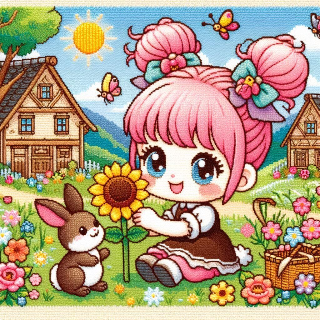 刺繍なピンク髪ちゃん